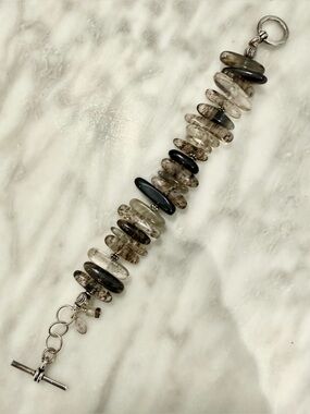Artisan Quartz Gray Stone Bracelet Sterling Silver 925 7” Boho
